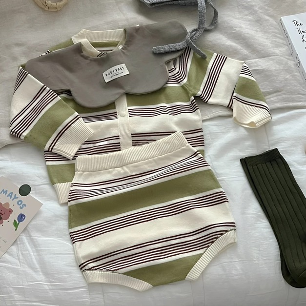 時髦綠配色條紋寶寶四件組 時髦綠配色條紋寶寶四件組