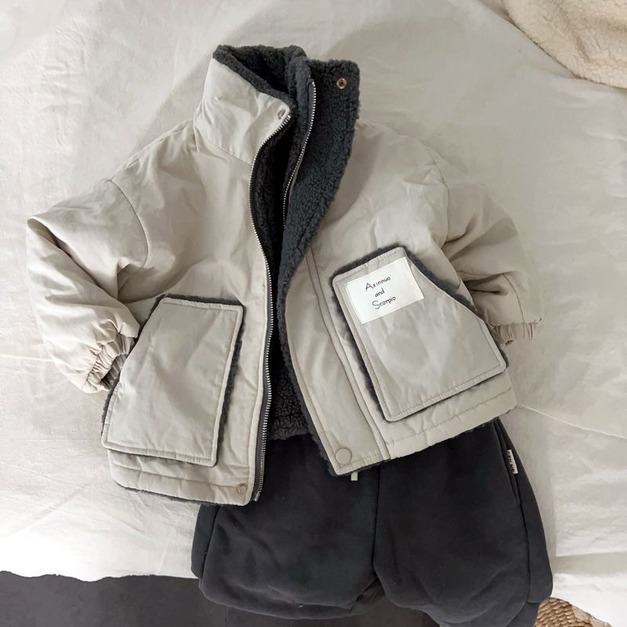 北歐風夾克拼接羊羔毛夾棉外套 北歐風夾克拼接羊羔毛夾棉外套