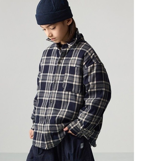 藍黑格紋厚棉襯衫外套|高質感格紋 韓劇感男孩/女孩 Look 藍黑格紋厚棉襯衫外套|高質感格紋 韓劇感男孩/女孩 Look