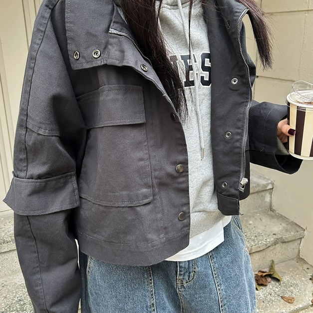 炭灰色百搭工裝夾克外套 炭灰色百搭工裝夾克外套