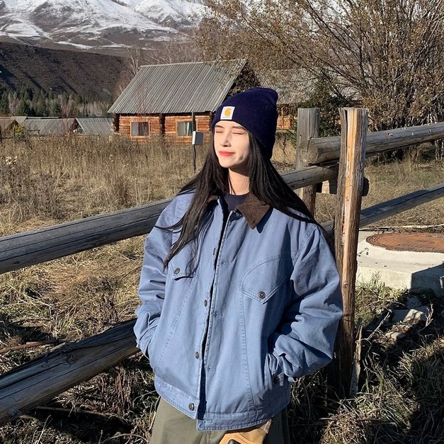 復古藍美式翻領棉衣外套 |男女情侶款通用 復古藍美式翻領棉衣外套 |男女情侶款通用