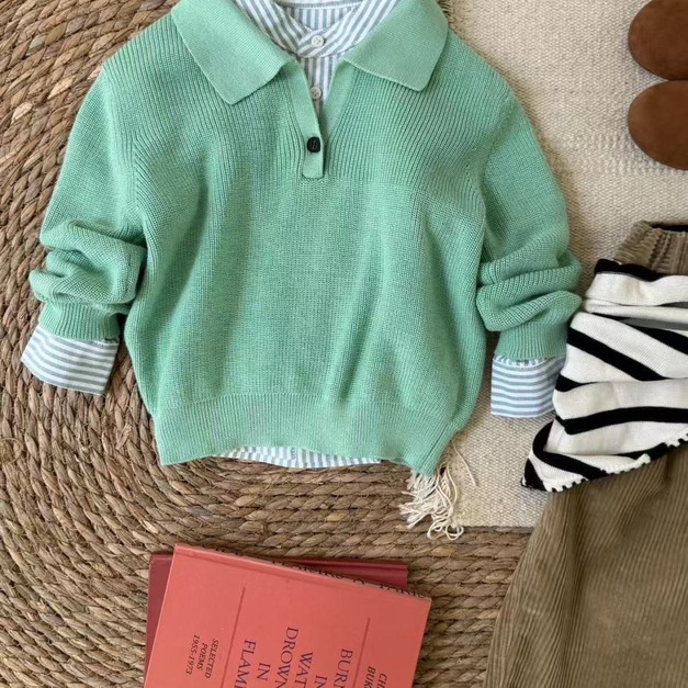 薄荷綠毛衣+燈芯絨長褲組合 可拆買 薄荷綠毛衣+燈芯絨長褲組合 可拆買