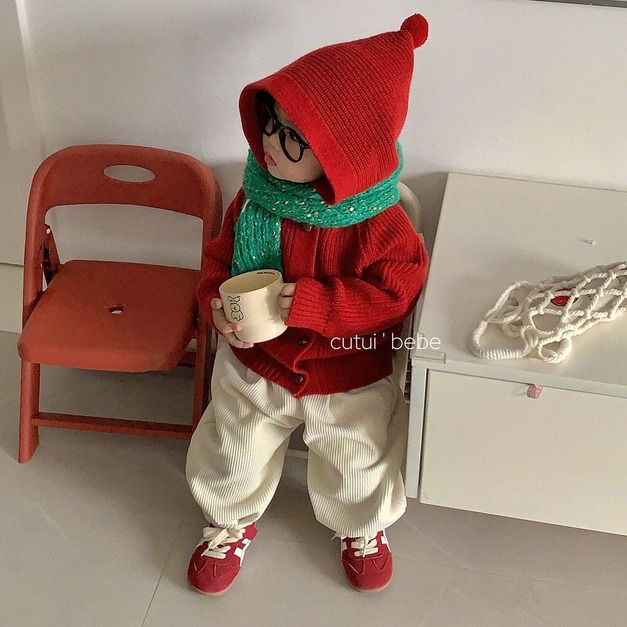 🎄 韓版冬季精靈套裝(紅色毛衣帽+米白燈芯絨褲加絨) 🎄 韓版冬季精靈套裝(紅色毛衣帽+米白燈芯絨褲加絨)