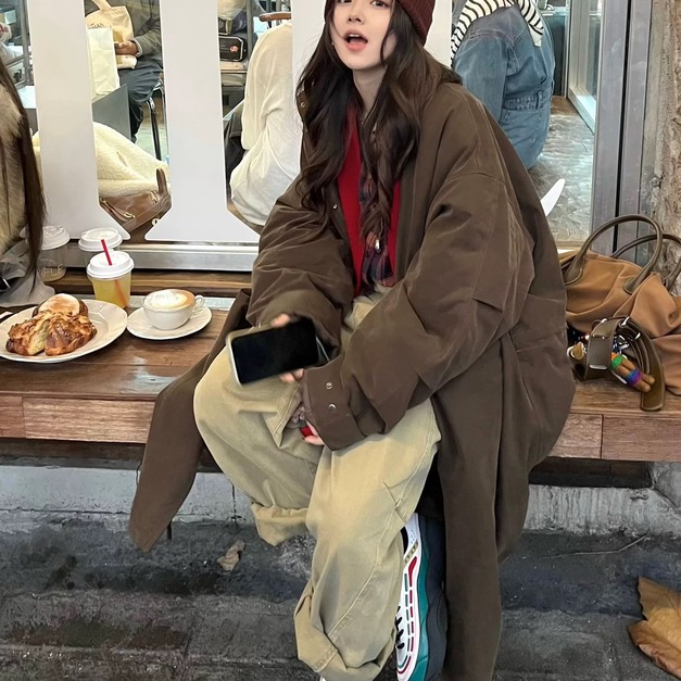 美式街頭復古中長款夾絨長版外套 美式街頭復古中長款夾絨長版外套