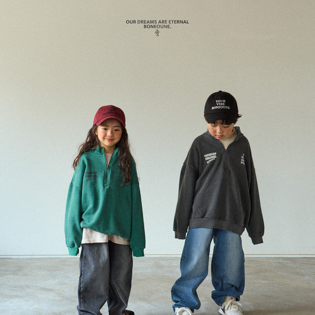 BONEOUNE|復古半拉鍊落肩大學T 2色 BONEOUNE|復古半拉鍊落肩大學T 2色