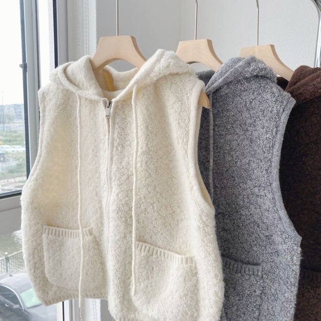 泰迪熊毛毛絨感連帽毛絨背心 泰迪熊毛毛絨感連帽毛絨背心