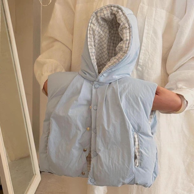 雙面設計格紋鋪棉連帽背心 雙面設計格紋鋪棉連帽背心