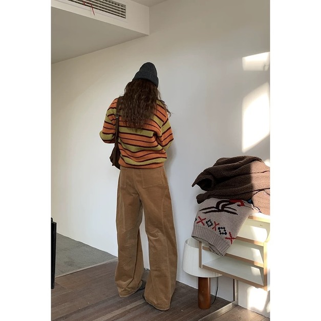 暖橘黃條紋毛衣 暖橘黃條紋毛衣