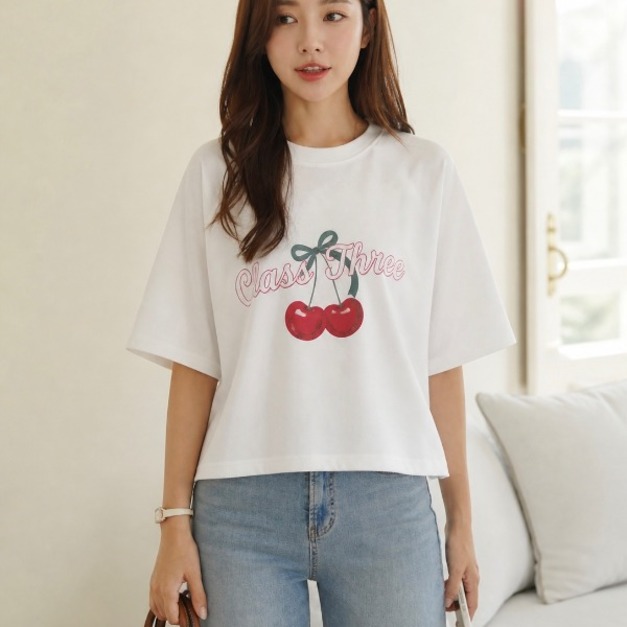 韓系櫻桃印花寬鬆短袖上衣🍒 3色 韓系櫻桃印花寬鬆短袖上衣🍒 3色