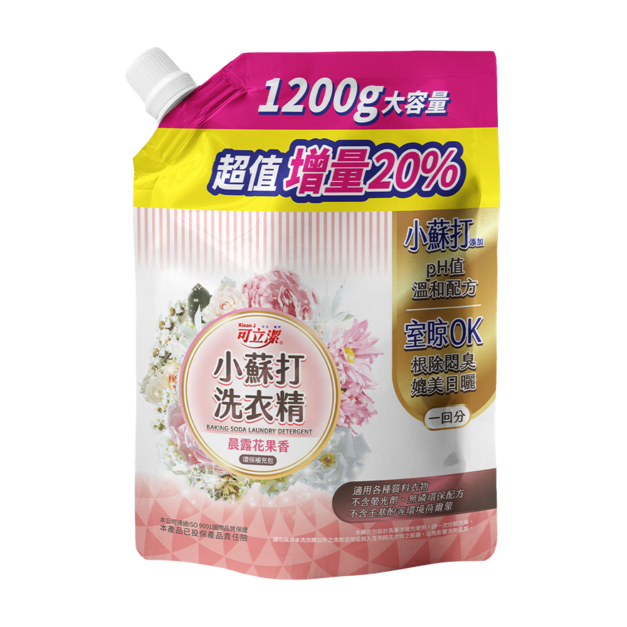 【KleanJ 可立潔】小蘇打洗衣精(晨露花果香)-補充包 1200g (整箱出貨 - 14入/箱) 【KleanJ 可立潔】小蘇打洗衣精(晨露花果香)-補充包 1200g (整箱出貨 - 14入/箱)