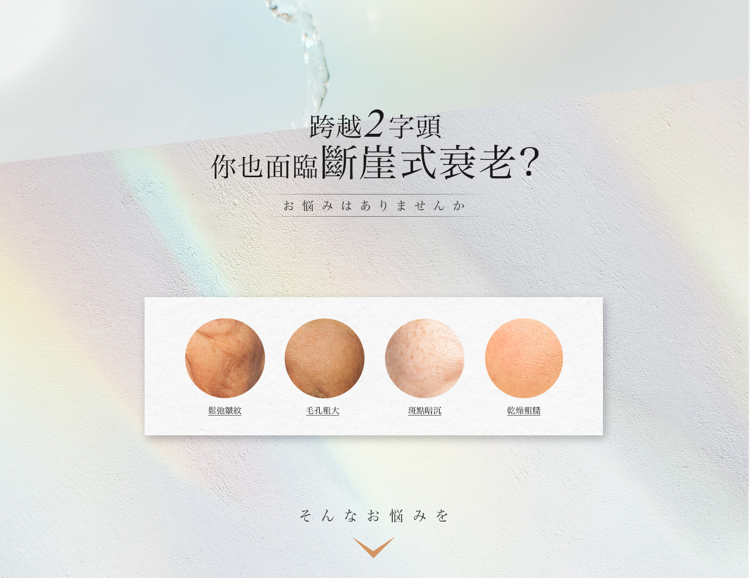 跨越2字頭也面臨斷崖式衰老,鬆弛皺紋、毛孔粗大、斑點暗沉、乾燥粗糙等肌膚問題。