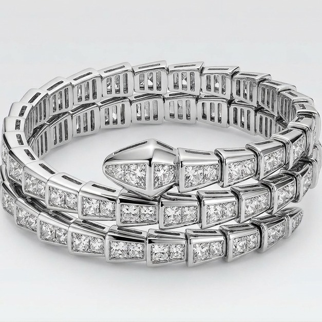 BVLGARI 雙圈滿鑽蛇形手鐲 (銀色) BVLGARI 雙圈滿鑽蛇形手鐲 (銀色)