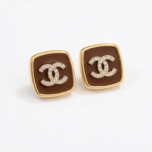CHANEL 方形瑪瑙晶鑽字母耳釘 CHANEL 方形瑪瑙晶鑽字母耳釘