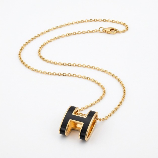 HERMES 琺瑯弧形H項鍊 (黑) (大號H) HERMES 琺瑯弧形H項鍊 (黑) (大號H)