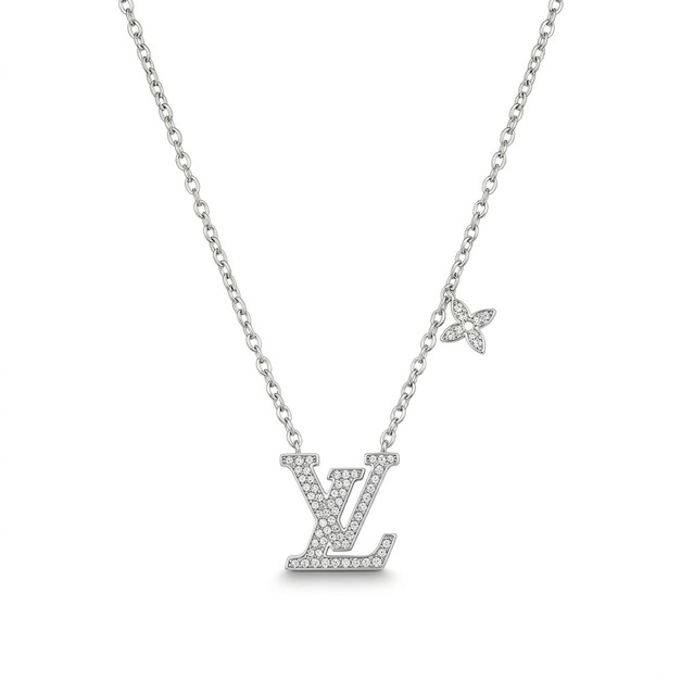 LOUIS VUITTON 鑲鑽LOGO小花項鍊 (銀) LOUIS VUITTON 鑲鑽LOGO小花項鍊 (銀)