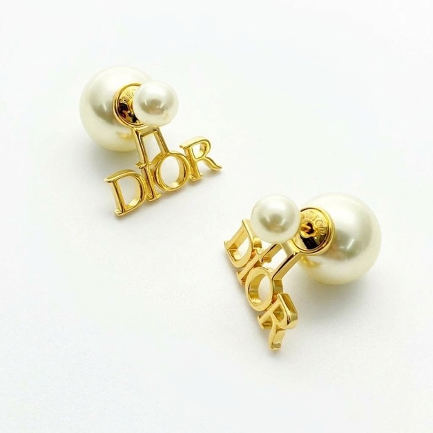 DIOR 四字母雙球珍珠耳環 DIOR 四字母雙球珍珠耳環
