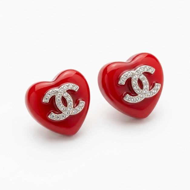 CHANEL 晶鑽紅瑪瑙愛心耳釘 CHANEL 晶鑽紅瑪瑙愛心耳釘