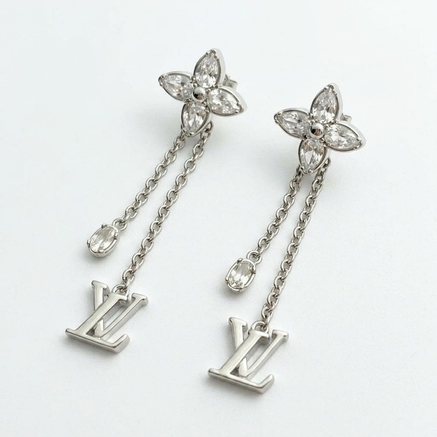 LOUIS VUITTON 滿鑽花卉流蘇字母耳環 (銀) LOUIS VUITTON 滿鑽花卉流蘇字母耳環 (銀)