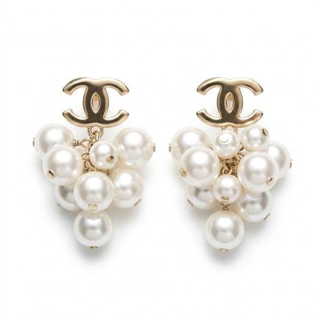 CHANEL 多巴胺葡萄串珍珠組合字母耳環 CHANEL 多巴胺葡萄串珍珠組合字母耳環