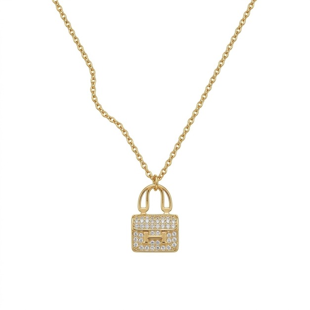 HERMES 白鑽康康包金色項鍊 HERMES 白鑽康康包金色項鍊