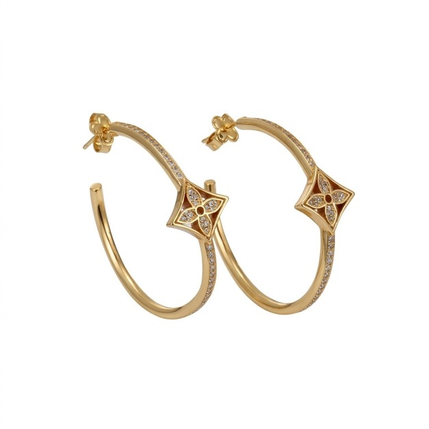 LOUIS VUITTON Twig 四葉花水鑽圈式耳環 LOUIS VUITTON Twig 四葉花水鑽圈式耳環