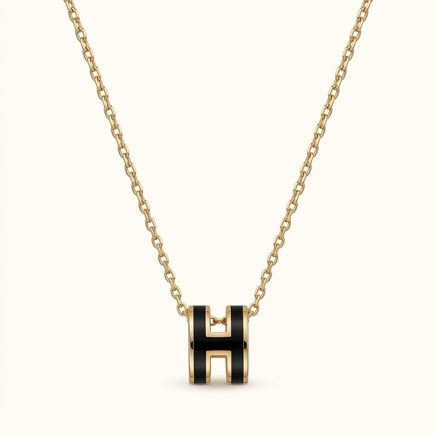 HERMES 黑色琺瑯迷你玫瑰金項鍊 HERMES 黑色琺瑯迷你玫瑰金項鍊