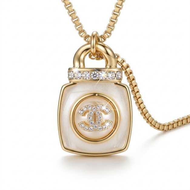 CHANEL 雙C白瓷方框項鍊 CHANEL 雙C白瓷方框項鍊