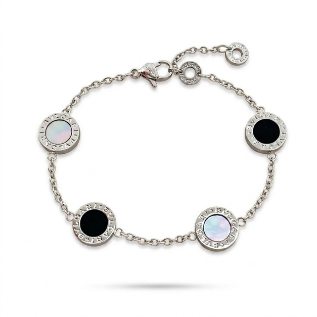 BVLGARI 銀色黑白貝母手鍊 BVLGARI 銀色黑白貝母手鍊