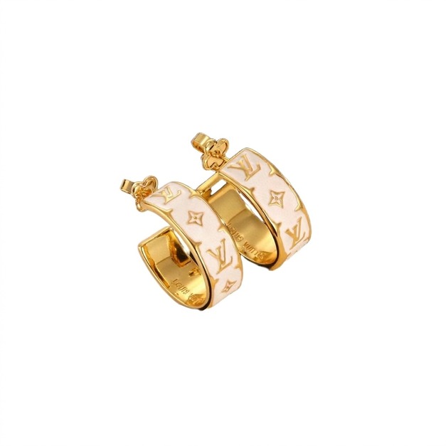 LOUIS VUITTON 白色琺瑯 Monogram 圈形耳環 LOUIS VUITTON 白色琺瑯 Monogram 圈形耳環
