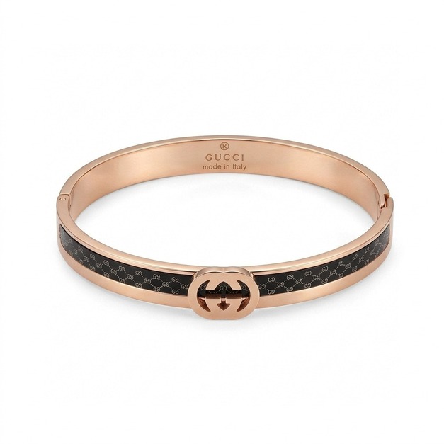 GUCCI 玫瑰金色黑色 GG Logo 手鐲 GUCCI 玫瑰金色黑色 GG Logo 手鐲