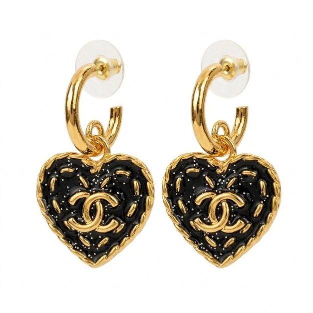 CHANEL 黑白牛仔愛心耳環 CHANEL 黑白牛仔愛心耳環