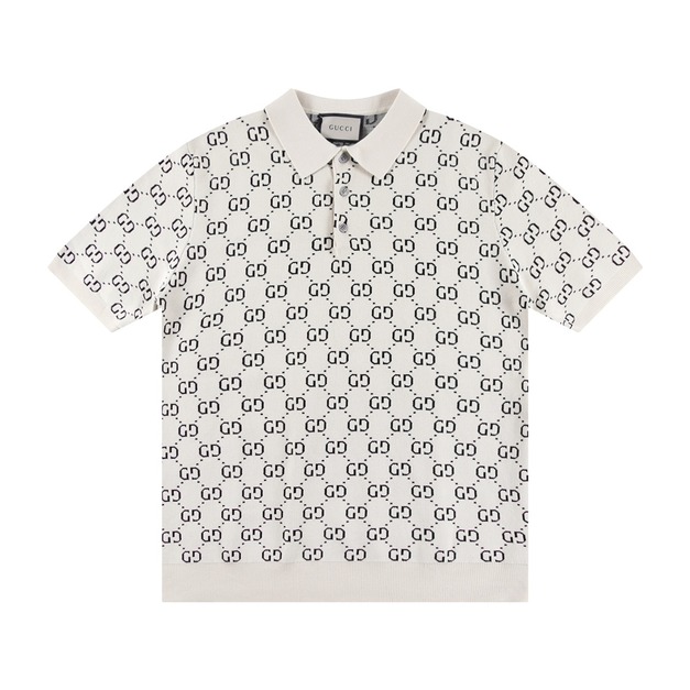 GUCCI 滿印字母提花針織衫短袖POLO (白) GUCCI 滿印字母提花針織衫短袖POLO (白)