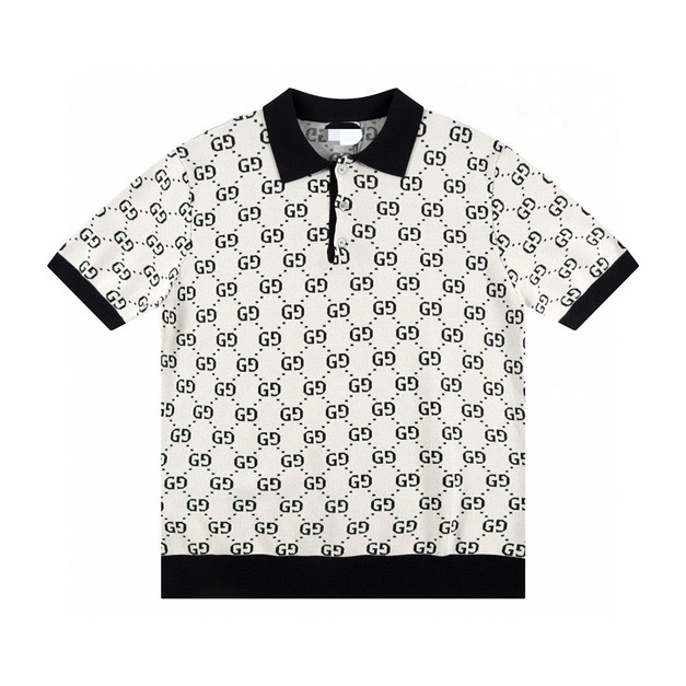 GUCCI 滿印字母提花針織衫短袖POLO (黑白) GUCCI 滿印字母提花針織衫短袖POLO (黑白)