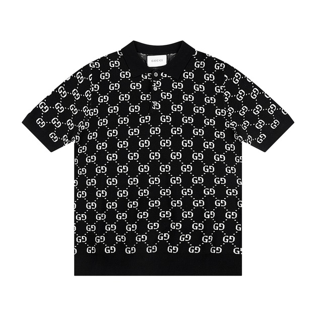GUCCI 滿印字母提花針織衫短袖POLO (黑) GUCCI 滿印字母提花針織衫短袖POLO (黑)