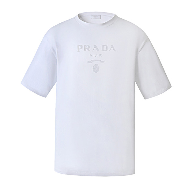 PRADA LOGO壓花純色短袖圓領短袖 (白) PRADA LOGO壓花純色短袖圓領短袖 (白)