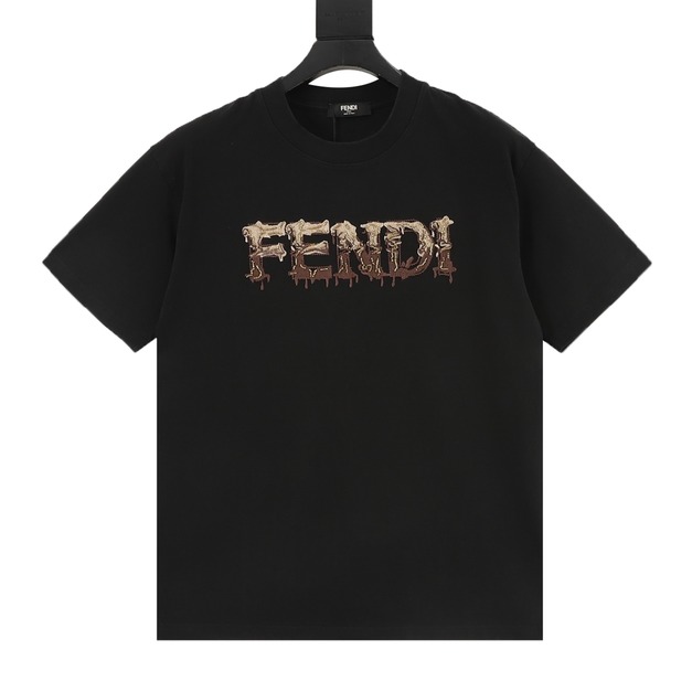 FENDI 串珠溶解字母刺繡短袖 (黑) FENDI 串珠溶解字母刺繡短袖 (黑)