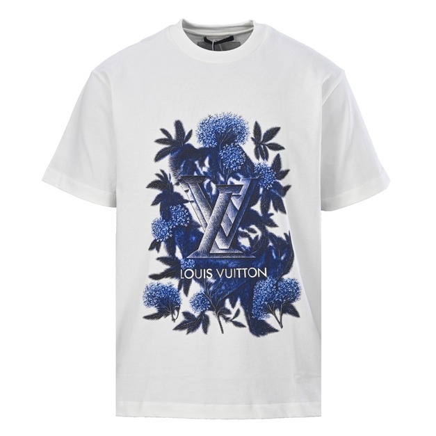LOUIS VUITTON 水墨藍花卉立體Logo短袖 (白) LOUIS VUITTON 水墨藍花卉立體Logo短袖 (白)