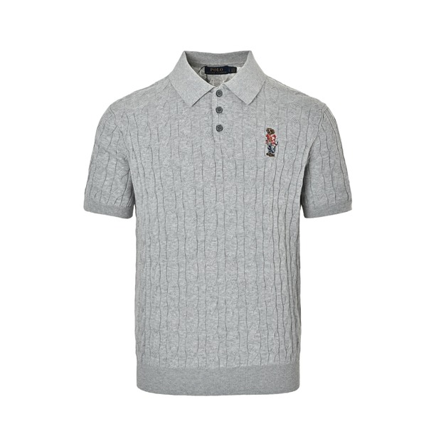 RALPH LAUREN 小熊刺繡絞花針織Polo短袖 (灰) RALPH LAUREN 小熊刺繡絞花針織Polo短袖 (灰)