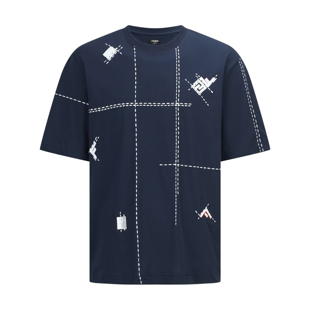 FENDI 線條刺繡標誌刺繡短袖(藍色) FENDI 線條刺繡標誌刺繡短袖(藍色)