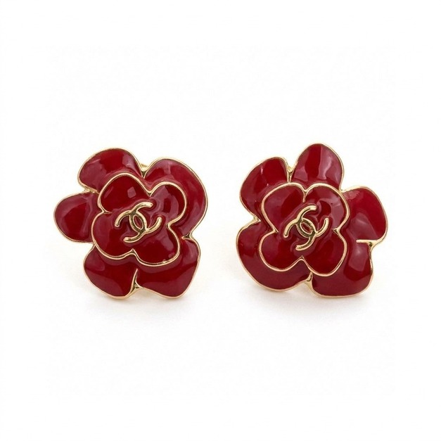 CHANEL 紅色山茶花耳環 CHANEL 紅色山茶花耳環