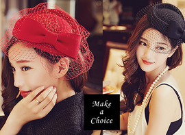 【A151204】【現貨】英倫復古羊毛呢網紗小禮帽貝雷帽【紅色、黑色、酒紅色】