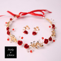 【A180705】【現貨】金色枝葉紅色玫瑰水鑽【髮帶+耳夾】套組_1 【A180705】【現貨】金色枝葉紅色玫瑰水鑽【髮帶+耳夾】套組_1