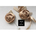 【A181104】【現貨】緞面玫瑰花金葉綁帶式手腕花胸花【香檳色】 【A181104】【現貨】緞面玫瑰花金葉綁帶式手腕花胸花【香檳色】