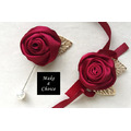 【A181105】【現貨】緞面玫瑰花金葉綁帶式手腕花胸花【酒紅色】 【A181105】【現貨】緞面玫瑰花金葉綁帶式手腕花胸花【酒紅色】