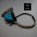 【A181008】【現貨】復古羽毛鑲鑽亮彈性髮帶【孔雀藍色、白色】_1 【A181008】【現貨】復古羽毛鑲鑽亮彈性髮帶【孔雀藍色、白色】_1