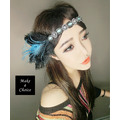 【A181008】【現貨】復古羽毛鑲鑽亮彈性髮帶【孔雀藍色、白色】_4 【A181008】【現貨】復古羽毛鑲鑽亮彈性髮帶【孔雀藍色、白色】_4