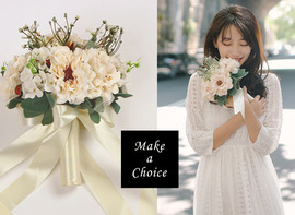 H190201【現貨】復古香檳色大麗菊仿花緞帶握把新娘手捧花