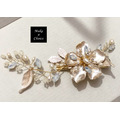 A200705【現貨】手工金色天然珍珠水鑽花朵枝葉蛋白石髮夾邊夾_3 A200705【現貨】手工金色天然珍珠水鑽花朵枝葉蛋白石髮夾邊夾_3