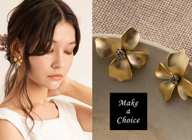 A201001【現貨】歐美啞光金色優雅仿花925銀針耳針耳環。新娘派對造型