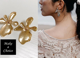 A201002【現貨】歐美亮金色誇張款存在感花朵925銀針耳針耳環。新娘派對造型